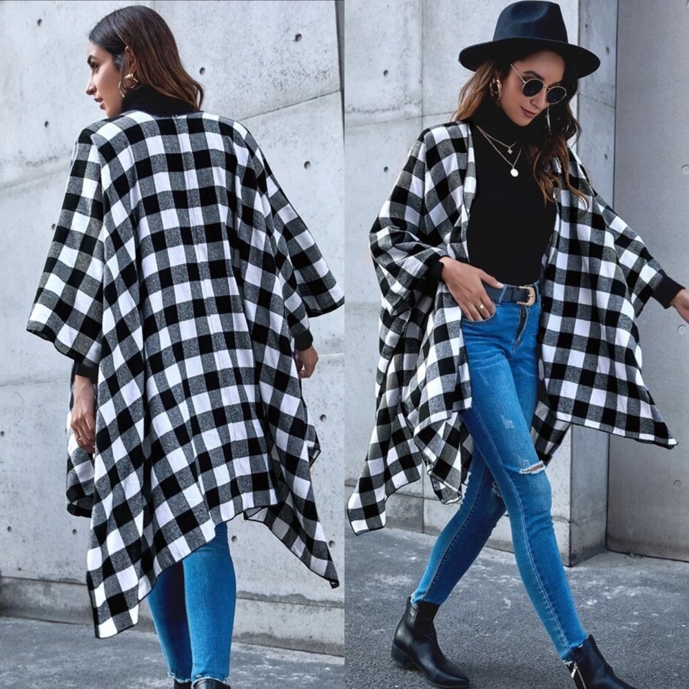 Plaid Poncho Kimono - Picture 3 of 3